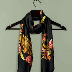 Black Silk Floral Scarf Silk Scarf