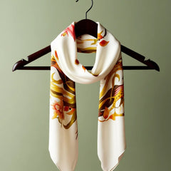 Golden-Brown Flower Patterns Silk Scarf
