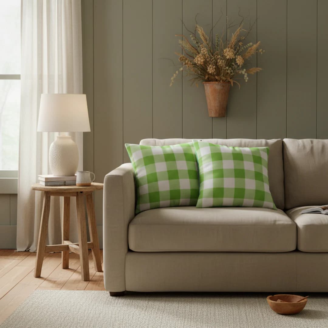 Green Check Filled Cushion Pack of 2