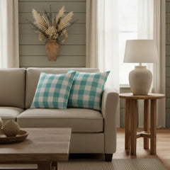 Sky Blue Check Filled Cushion Pack of 2